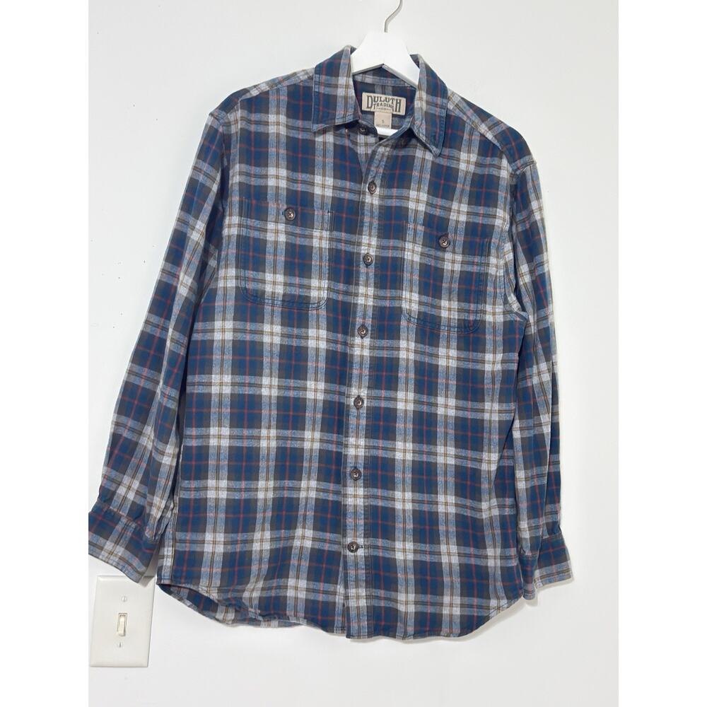 Duluth Trading Co Button Down Shirt Men’s Blue Plaid Flannel Workwear Casual S - Picture 1 of 10